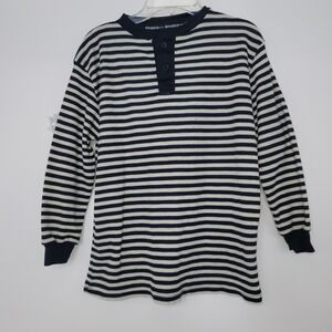 Vintage Grunge‎ Striped Long Sleeve M Ribbed Boy's Henley Shirt Y2K Preppy Knit